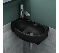 Mai & Mai Lavabo Suspendido Derecho Lavabo sobre Encimera Baño Lavabo | Negro Mate | 42x28x15cm | Cerámica | 1 Orificio para Grifo con Rebosadero Brüssel001R