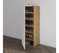 Mai & Mai Zapatero Estrecho 45 cm, Armario Zapatero Blanco Mate + Roble, Mueble Zapatos con 6 Compartimentos Ajustables, Push-Open, Modular DIY, zapatero02