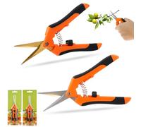 MAIJIAJU Juego de 2 tijeras de podar de jardín con cuchillas recubiertas de titanio, corte preciso, tijeras para rosas, tijeras para flores, ramas de árboles, flores, frutas (rectas curvas)