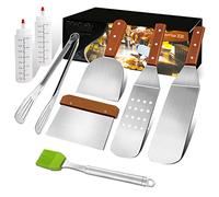 MAIKEHIGH 8 Piezas Espatula Plancha Set, Kit de Utensilios Barbacoa | Profesional Espátula Cocina Acero Inoxidable Parrilla Accesorios para BBQ, Grill, Teppanyaki, Camping, Tapa Plana