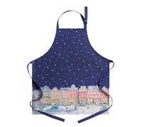 Maison d'Hermine - Delantal de cocina 100% algodón con cuello ajustable y bolsillo medio, lazos largos para mujeres/hombres, primavera/verano, Mercado de Navidad - Azul, 85 cm x 70 cm (Set of 1)