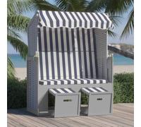 Maison Exclusive: Cesta de playa con techo, fabricada en polirratán y madera maciza, en color azul y blanco