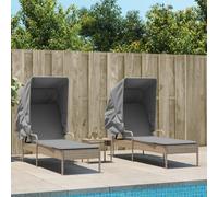 Maison Exclusive: Juego de 2 tumbonas de jardín con toldo y mesita, color beige, fabricadas en polirratán