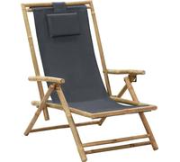 Maison Exclusive: Silla reclinable plegable, color gris oscuro, de bambú y tela