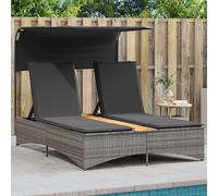 Maison Exclusive: Tumbona doble con toldo y cojines, color gris, fabricada en ratán sintético