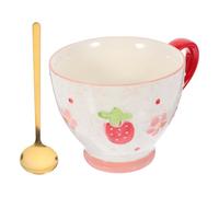 MAJORMENCH Juego de 2 Tazas de Cerámica para Desayuno con Cuchara, Diseño Creativo y Simple para Café y Cereal en Casa o Tienda de Postres