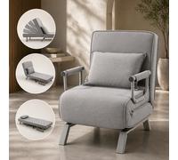 Makika Sillón Sofá Cama Plegable Reposabrazos Tumbona Reclinable Relax Gris