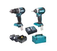 Makita - Batería de 18 V, taladro percutor y llave de impacto, 2 baterías de 5,0 LXT Ah, cargador DLX2180TJ1