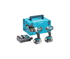 Makita combo DHP458 + DTD152 + DC18RC + BL1850Bx2, 18 V, 2 x 5 Ah Li-Ion Martillo Drill/Impact Driver Kit, 1 pieza, dlx2145tj, 600 W, 18 V, Azul y Plateado