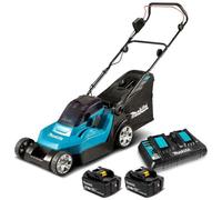 Makita - Cortacésped AKU 18V, 38 cm de alcance, 2x batería 5,0 Ah LXT, cargador DLM382PT2