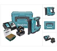 Makita DBN 500 RTJ 18 V 15-50 mm 90° Clavadora sin cable + 2x Baterías 5.0 Ah + Cargador + MakPac Box + J-Box 8000 Clavos