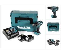 Makita DHP 485 RTJ Taladro percutor a batería 18V en Makpac 2 + 2x Batería BL1850 5,0 Ah + Cargador DC 18 RC
