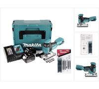 Makita DJV 181 RTJ Sierra caladora a batería 18 V en Makpac 2 + 2x Batería BL1850 5,0 Ah + Cargador DC 18 RC + Juego de hojas de sierra Sortiment A ( B-44410 )