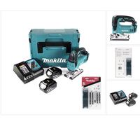 Makita DJV 182 RTJ Sierra caladora a batería 18 V en Makpac 2 + 2x Batería BL 1850 5,0 Ah + Cargador DC 18 RC + Juego de hojas de sierra