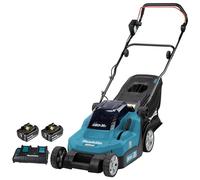 Makita DLM382PM2 - Cortacésped doble de iones de litio LXT de 18 V (36 V) de 38 cm con 2 baterías de 4,0 Ah y cargador de doble puerto