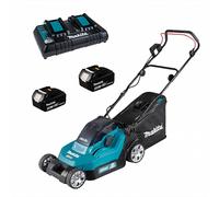 Makita DLM432PT2 - Cortacésped eléctrico de batería 2 X 5 Ah de litio - saco de recogida, 43 cm