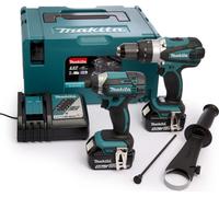 Makita DLX 2145 TJ: Pack doble que incluye taladro percutor inalámbrico de 18V, atornillador percutor inalámbrico, 2 baterías de 5,0Ah, cargador y maletín Makpac