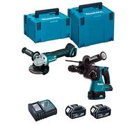 Makita DLX2125TJ1 Kit Combo DGA504Z+DHR243Z+DC18RC+BL1850Bx2, 18V 5,0Ah, 18 W, 18 V, Negro