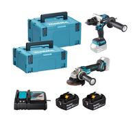 MAKITA DLX2552TJ - Kit combinado DHP492Z + DGA504Z + 2 Baterías BL1850B + Cargador DC18RC + Maletines Makpac 2 y 3