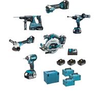 Makita DLX6126JX1 Combo Kit Taladro Destornillador Martillo Impacto Destornillador Sierra circ.Ø165 Ángulo de rectificado. Ø125 3x3Ah 4xMAKPAC