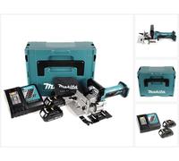 Makita DPJ 180 RYJ 18 V Li-Ion Fresadora y ranuradora sin cable en Makpac + 2 x 1,5 Ah batería + cargador + cargador de batería