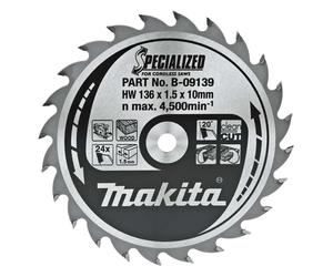 Makita - Hoja de sierra para madera, 136x10 mm, 24 dientes B-09139