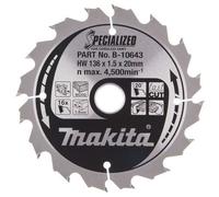 Makita - Hoja de sierra para madera, 136x20 mm, 16 dientes B-10643