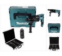 Makita HR 2631 FTJ Martillo combinado de 800 W con portabrocas SDS Plus y portabrocas de sujeción rápida en Makpac + juego de 11 piezas de cinceles y brocas Bosch para SDS-Plus en maletín de aluminio
