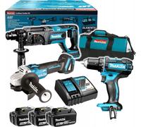 Makita Kit Combinado de 18V DLX3078TX1 (DDF482 + DGA504 + DHR241) con 3 baterías de 5,0 Ah y funda de transporte