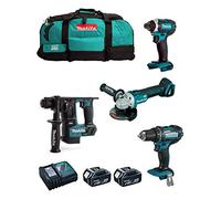 MAKITA Kit MK401 (Taladro Atornillador DDF482 + Martillo DHR171 + Mini-Amoladora DGA504 + Atornillador de Impacto DTD152 + 2 Baterías de 5,0 Ah + Cargador + LXT600)