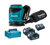 Makita - Lijadora excéntrica a batería de 18V, 125 mm, con 2 baterías LXT de 5,0 Ah y cargador DBO180RTJ