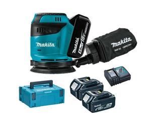 Makita - Lijadora excéntrica a batería de 18V, 125 mm, con 2 baterías LXT de 5,0 Ah y cargador DBO180RTJ