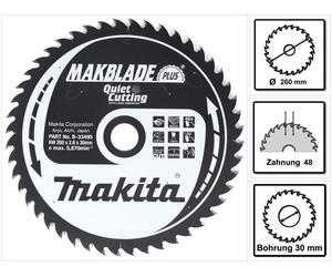 Makita MAKBLADE Hoja de sierra circular para madera 260 x 30 x 2,8 mm, 48 dientes ( B-33495 )