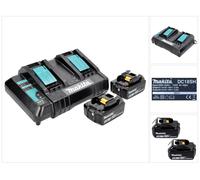 Makita Power Source Kit 18 V con 2x batería BL 1850 B 5.0 Ah ( 197280-8 ) + cargador doble DC 18 SH ( 199687-4 )
