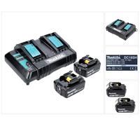Makita Power Source Kit 18 V con 2x batería BL 1860 B 6,0 Ah ( 197422-4 ) + cargador doble DC 18 SH ( 199687-4 )