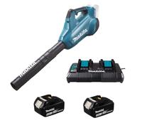 Makita Soplador de hojas DUB362PT2 de 36 V, 2 baterías de iones de litio de 18 V y 5,0 Ah y cargador DC18RD, verde