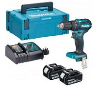 Makita - Taladro atornillador AKU de 18 V con atornillador de impacto, 2 baterías 2,0 Ah LXT, cargador DHP485RAJ