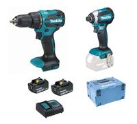 Makita - Taladro percutor inalámbrico de 18 V y llave de impacto, 2 baterías de iones de litio de 3,0 Ah, cargador DLX2537SJ