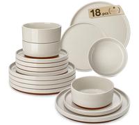 MALACASA 18 Piezas Juego de Vajilla Completo, Vajilla Completa 6 Personas de Gres con 6 Platos Llanos, 6 Cuencos para Cereales, 6 Platos de Postre, Gris - Serie LEAH