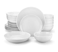MALACASA AMELIA Vajillas Completas 6 Personas, 24 Piezas - Juego de Porcelana Gourmet Moderna con 6 Platos Llanos, 6 Platos de Postre, 6 Cuencos y 6 Platos Hondos, Apto para Microondas y Lavavajillas