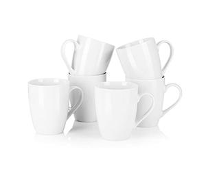 MALACASA ELISA Tazas de Café de Porcelana 340 ml 6 Piezas Blanco