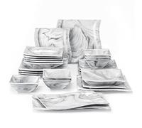Malacasa Flora juego de vajilla, 52 piezas. Juego de platos de mármol para 12 personas, servicio de mesa de porcelana con 12 platos, 12 platos de postre, 12 platos soperos, 12 cuencos, 4 bandejas