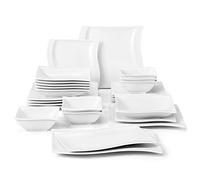 Malacasa Flora juego de vajilla, juego de 52 piezas para 12 personas, servicio de mesa rectangular de porcelana que incluye 12 platos, 12 platos de postre, 12 platos soperos, 12 cuencos, 4 bandejas
