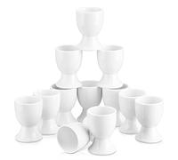 MALACASA Juego de 12 Hueveras de Cerámica, 4,8 x 6,6cm Hueveras para Huevos Cocidos, Hueveras de Porcelana Blanca, Soporte para Huevos Apilable para Huevos Duros y Pasados por Agua