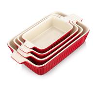 MALACASA Juego de 4 Porcelana Molde Para Pan y Bandeja Para Hornear en 4 Tamaños, Plato Hondo Rojo, Serie BAKE