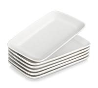 MALACASA Juego de 6 platos de servir grandes de porcelana para entretenimiento, platos rectangulares blancos de 24,7 * 14,2 cm, para fiestas, bodas, postres, ocasiones de lavavajillas, microondas