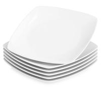 MALACASA: Juego de 6 platos pequeños, diámetro de 23,4 cm. Platos para servir, platos para el desayuno, platos llanos, fabricados en porcelana. Aptos para lavavajillas y microondas. Color: blanco