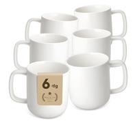 MALACASA Juego de 6 Tazas de Cafe, 300 ml Coffee Mug de Porcelana Blanca, Grande Mugs para Café, Té, Desayuno, Latte - Serie LUNA