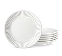 MALACASA Juego de Platos Llanos con Relieve para 6 Personas, Set de Platos Grandes de 26 cm de Diámetro en Porcelana Blanca, Platos con Textura Acanalada, Aptos para Lavavajillas, Serie LEILA