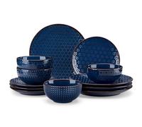 MALACASA Juego de Vajilla para 4 Personas, Vajillas Completas Modernas 12 Piezas, Set de Vajilla Gres para Lavavajillas y Microondas - Serie LYDIA Azul